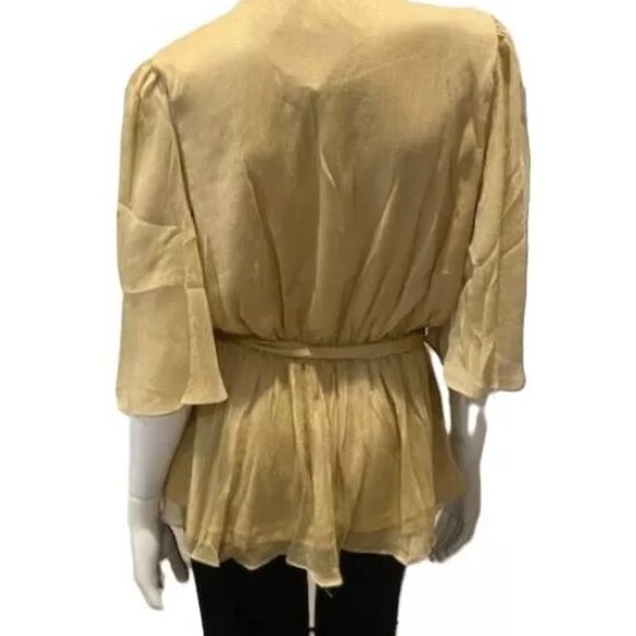 Badgley Mischka Flowy Gold Peplum Top Beaded Neckline 3/4 Sleeve SMALL NWT - Picture 6 of 6